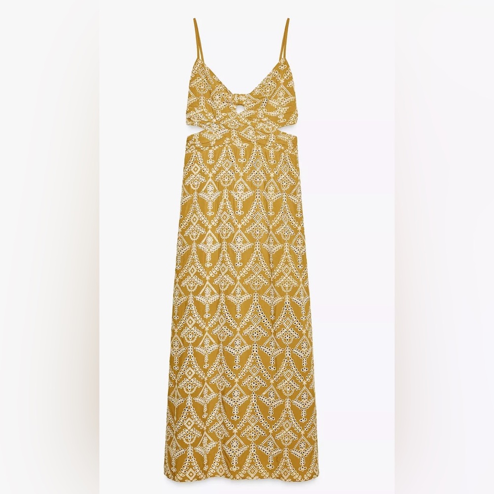 Zara Mustard and Cream Patterned Maxi Dress